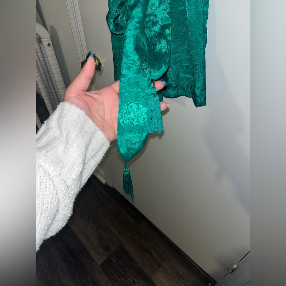 Vintage Victoria’s Secret Gold Label Satin Kimono Robe | Emerald Green One Size - Picture 5 of 9